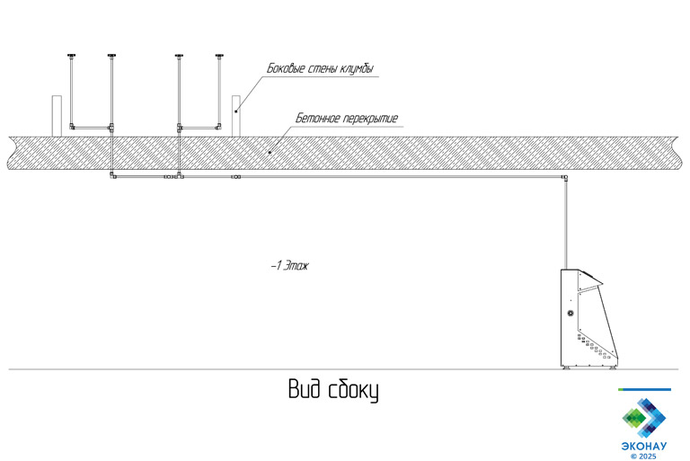Схема расположения увлажнителя и форсунок для увлажнения клумб