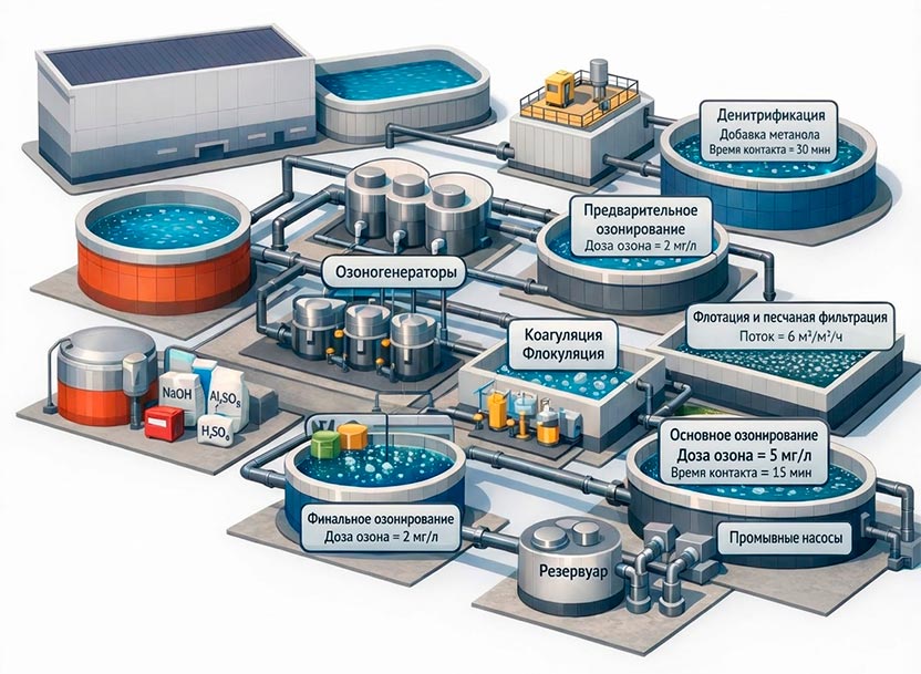 Технологическая схема озонирования сточных вод
